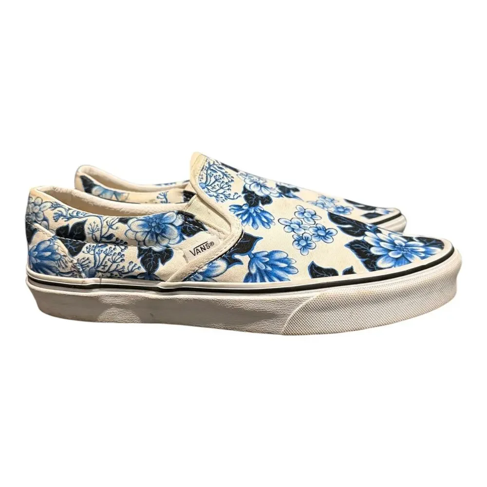 Vans Women’s Classic Slip-On Floral Sneakers Blue White Size 10 - Picture 2 of 9